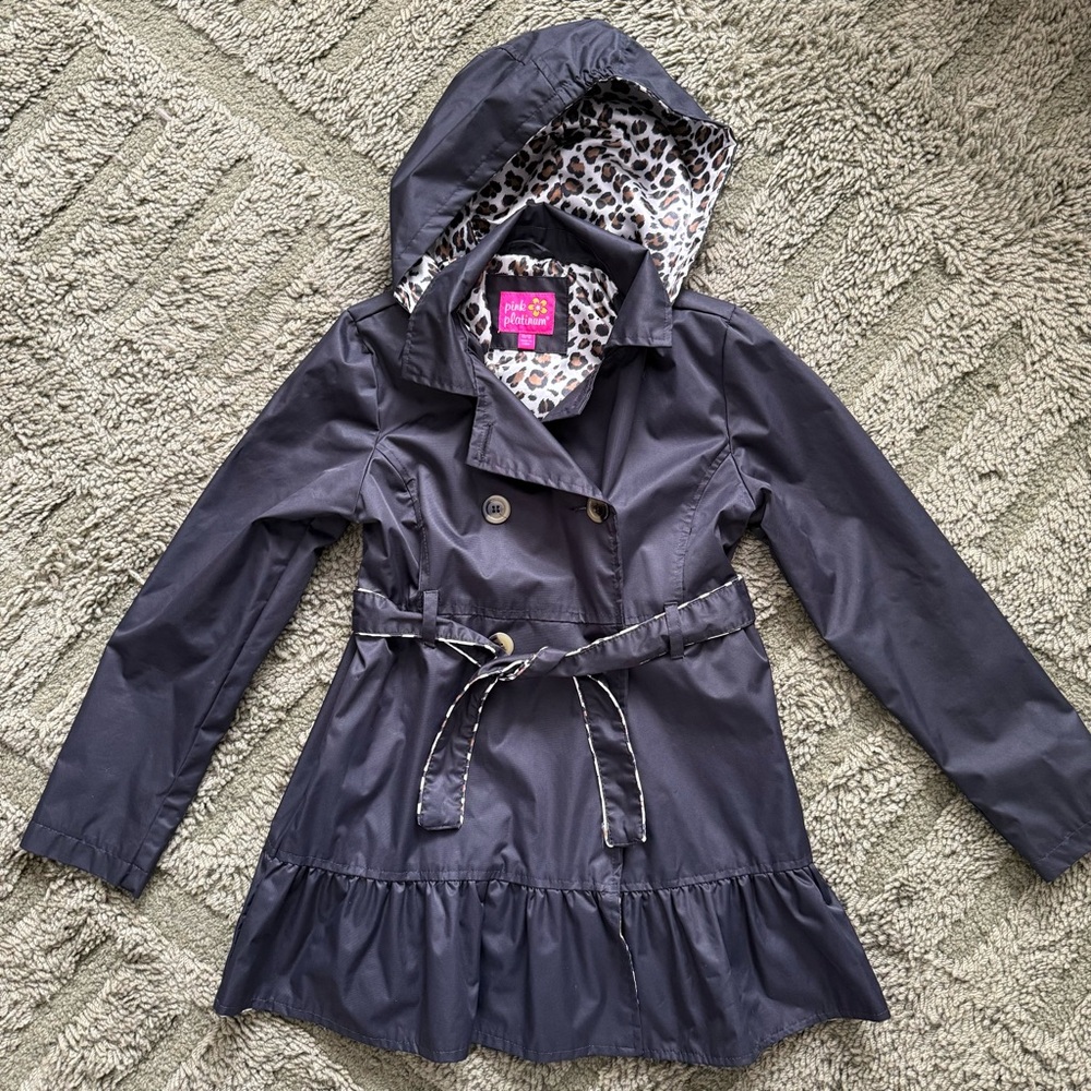Girls Pink Platinum Hooded Trench Jacket